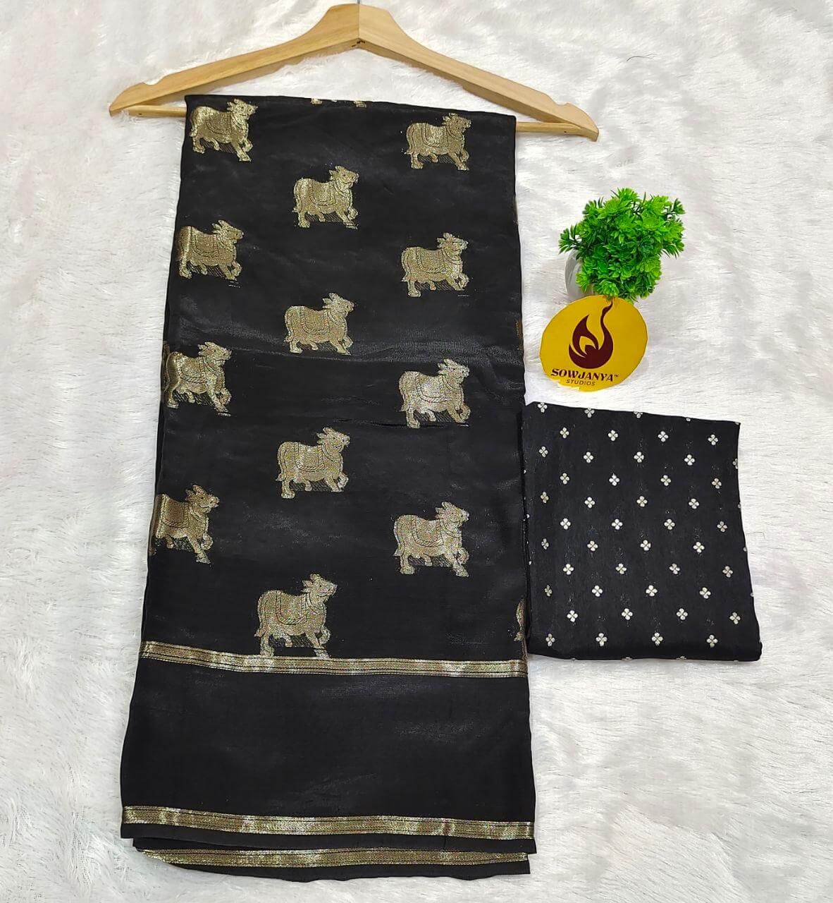 Viscose Crape Satin  Saree (BLACK) - SSCDB