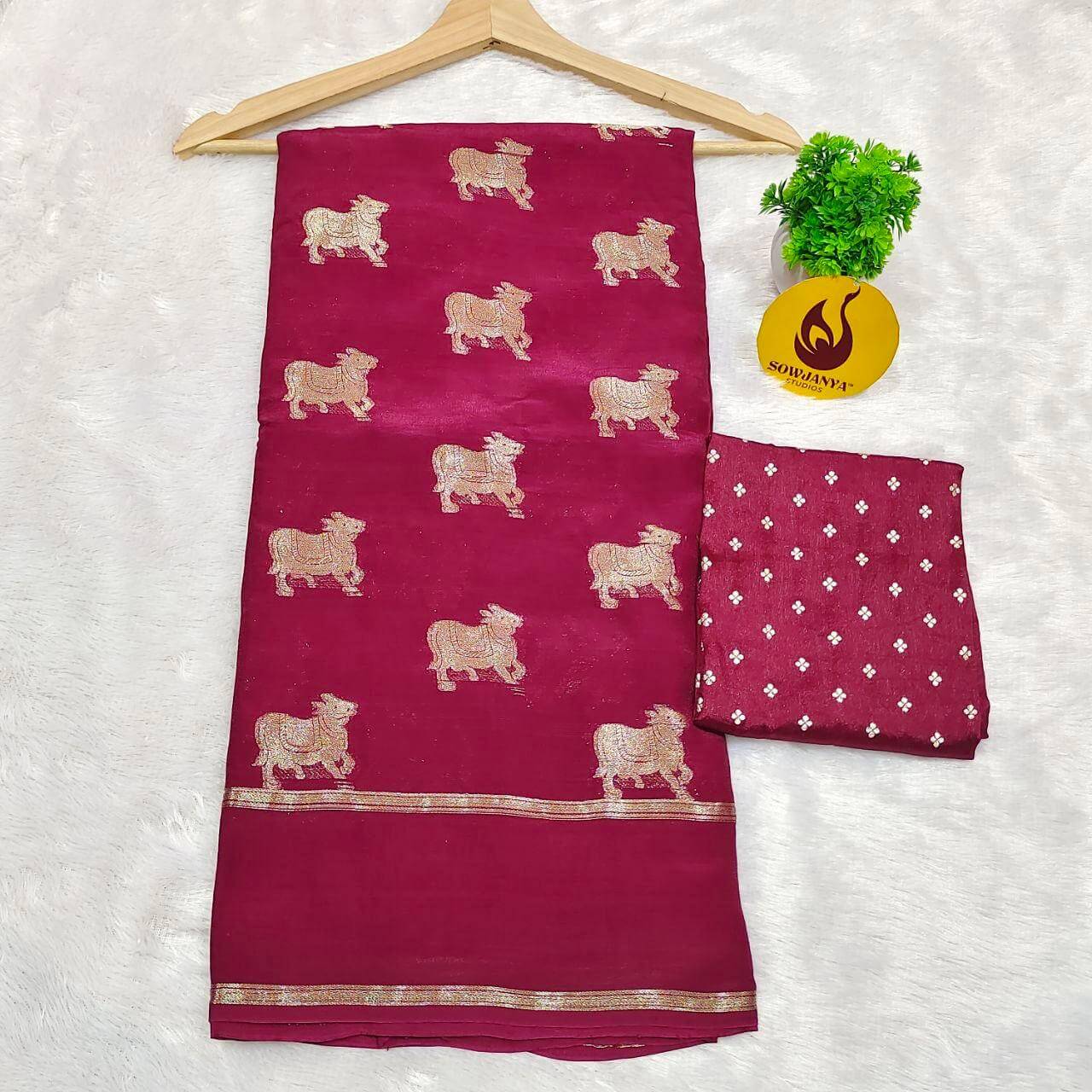Viscose Crape Satin  Saree (MAROON) - SSCDB