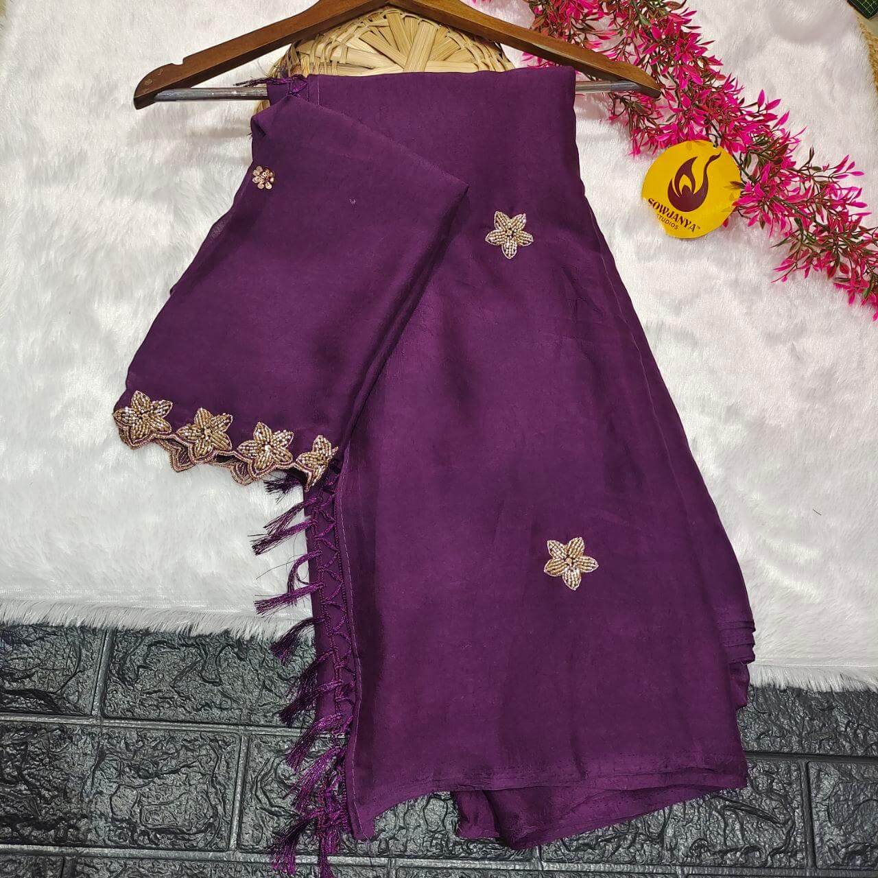 Premium Crush with Heavy Beads Work(purple)  - STAR