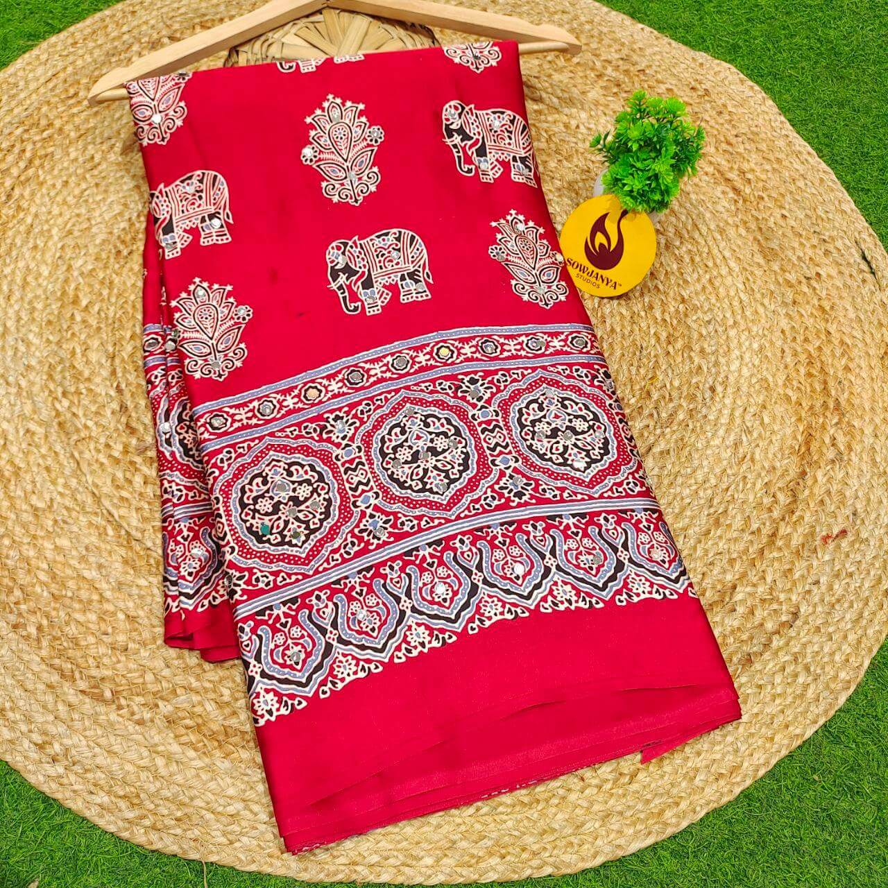 Heavy Japan Satin Crape Saree With More Original Mirrors - AJRAK