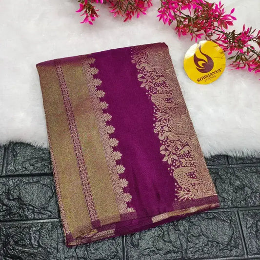 Premium Viscose Crape Heavy Zari work Sarees(Purple) - YEAR