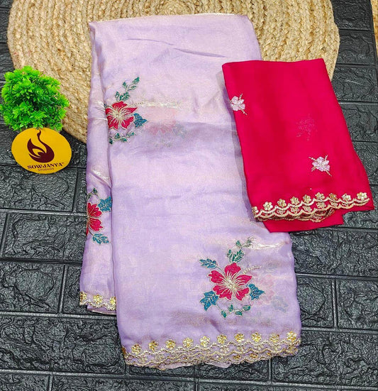Premium Space Silk with work Sarees(lavender) - YEAR