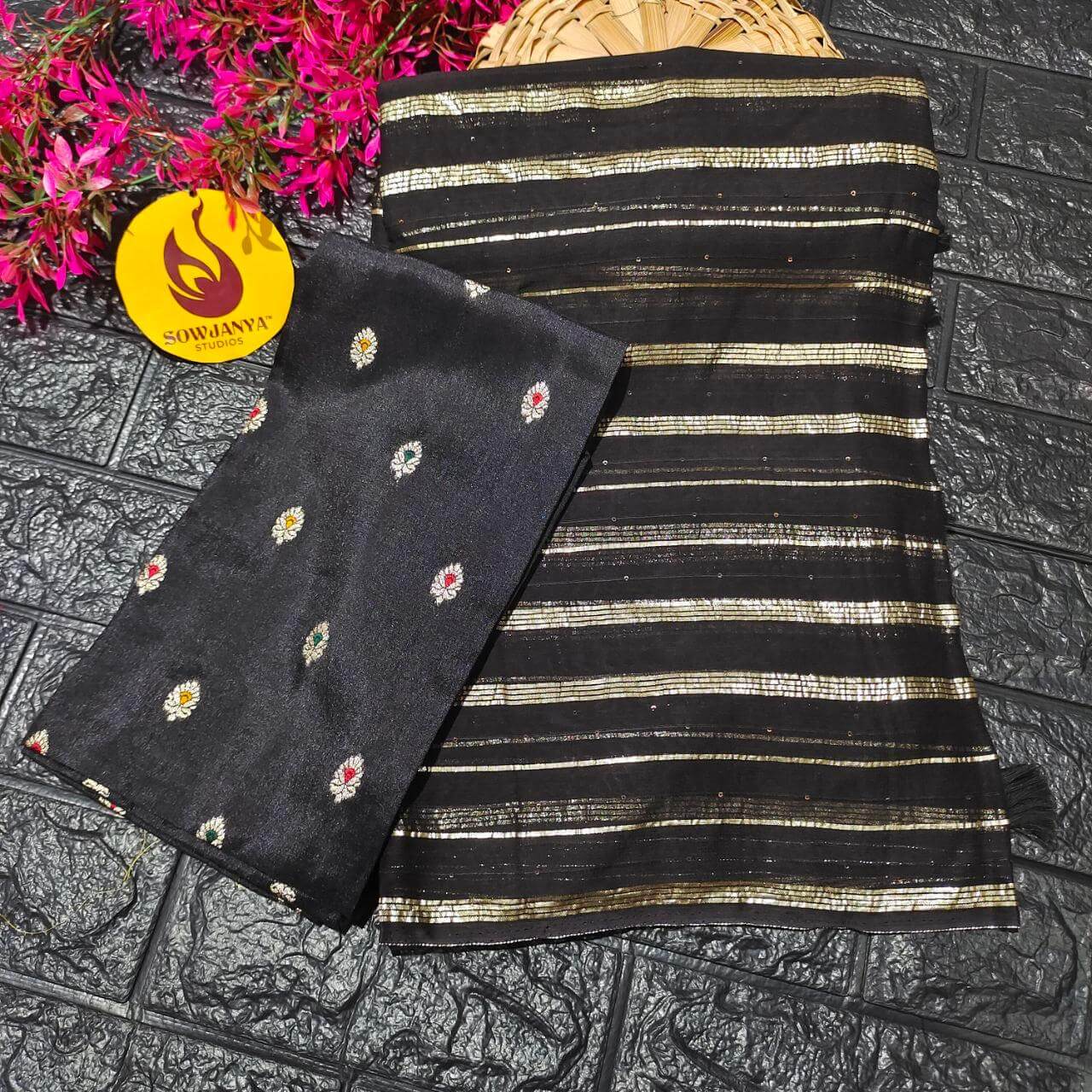 Premium Viscose Georgette sequence work Saree (black)- YEAR