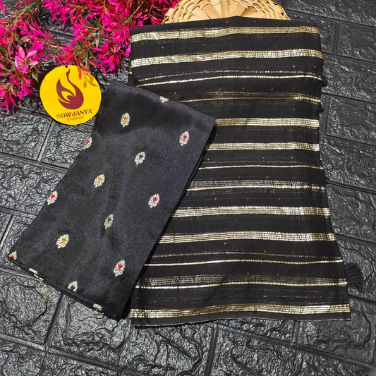 Premium Viscose Georgette sequence work Saree (black)- YEAR