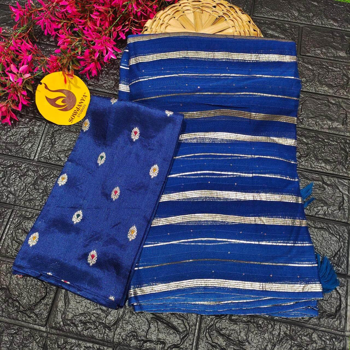 Premium Viscose Georgette sequence work Saree (blue)- YEAR