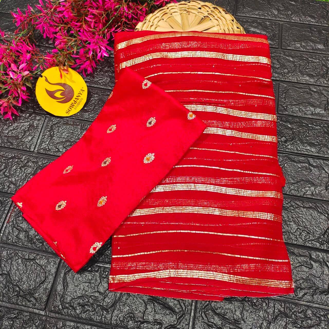 Premium Viscose Georgette sequence work Saree (red)- YEAR