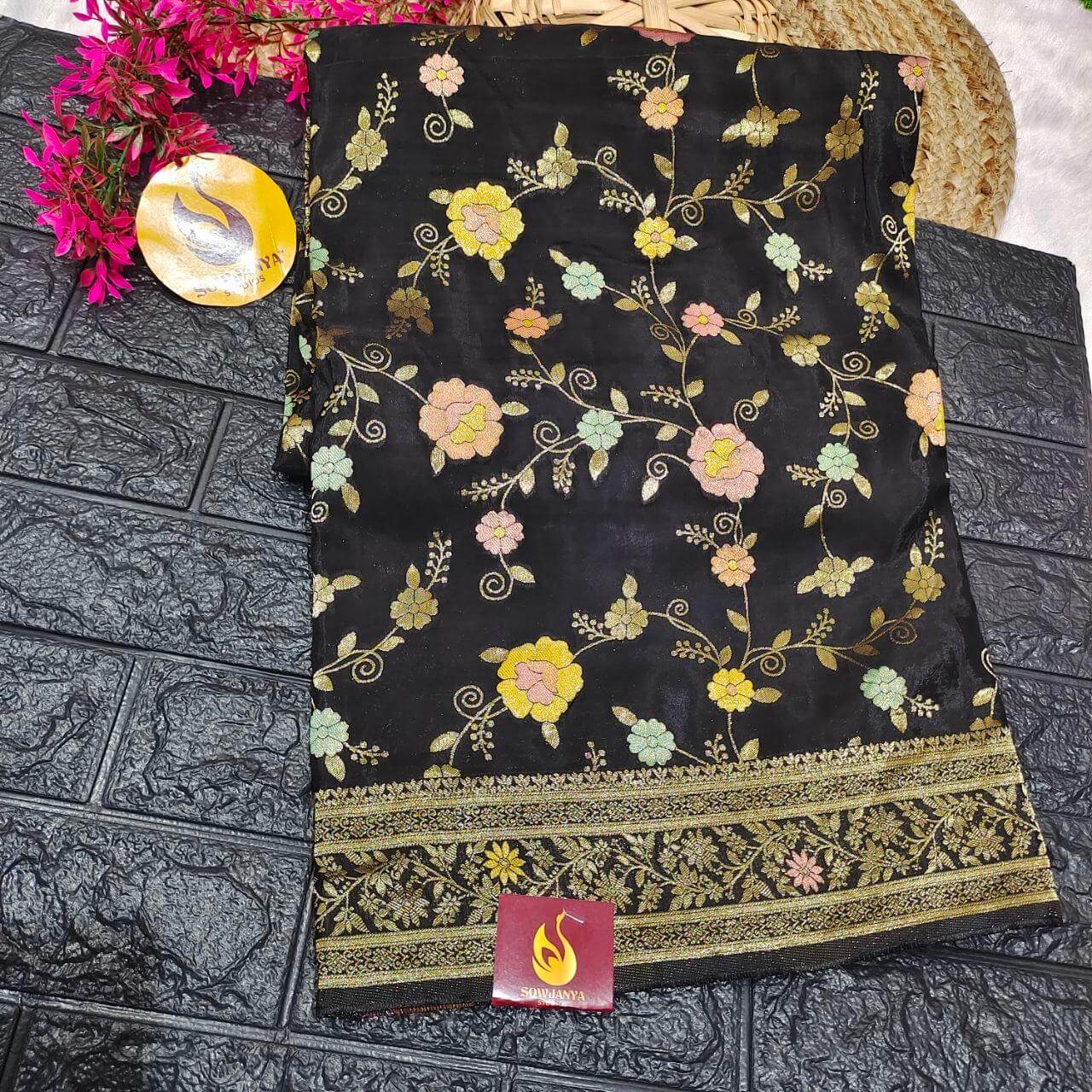 PURE BANARAS MEENA H-HO SILK(black)-  BOOM
