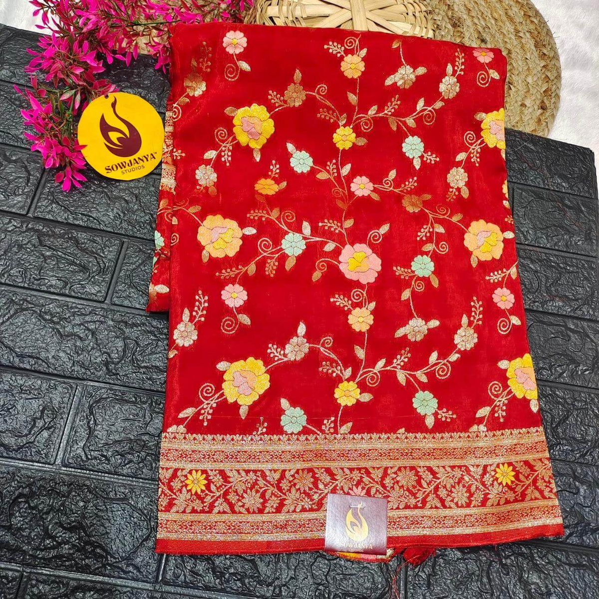 PURE BANARAS MEENA H-HO SILK(rust orange)-  BOOM