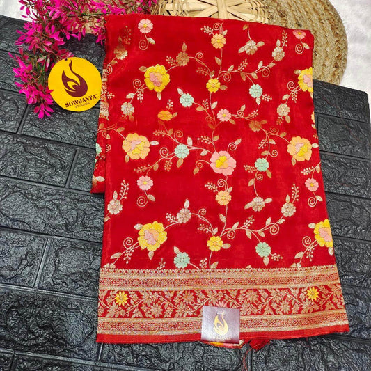 PURE BANARAS MEENA H-HO SILK(rust orange)-  BOOM