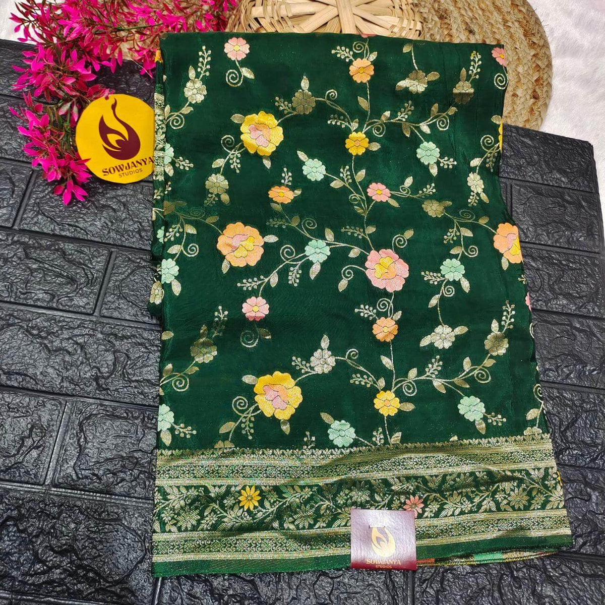 PURE BANARAS MEENA H-HO SILK (GREEN)-  BOOM