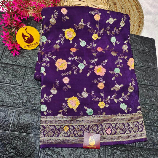 PURE BANARAS MEENA H-HO SILK (VIOLET)-  BOOM