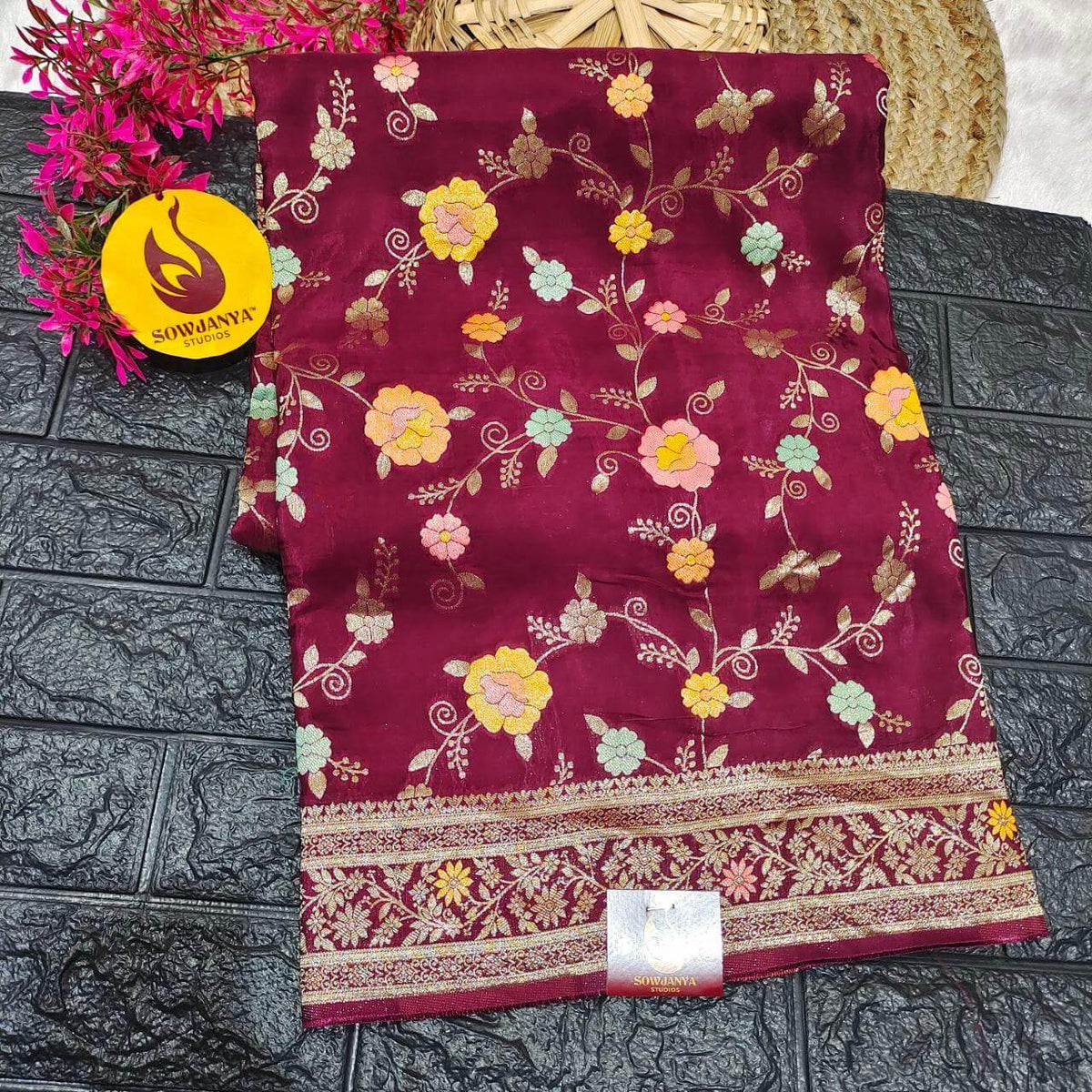 PURE BANARAS MEENA H-HO SILK (WINE)-  BOOM