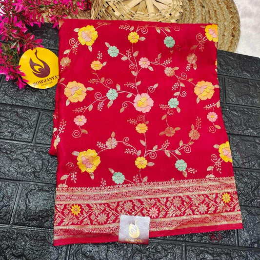 PURE BANARAS MEENA H-HO SILK (redish PINK SHADE)-  BOOM