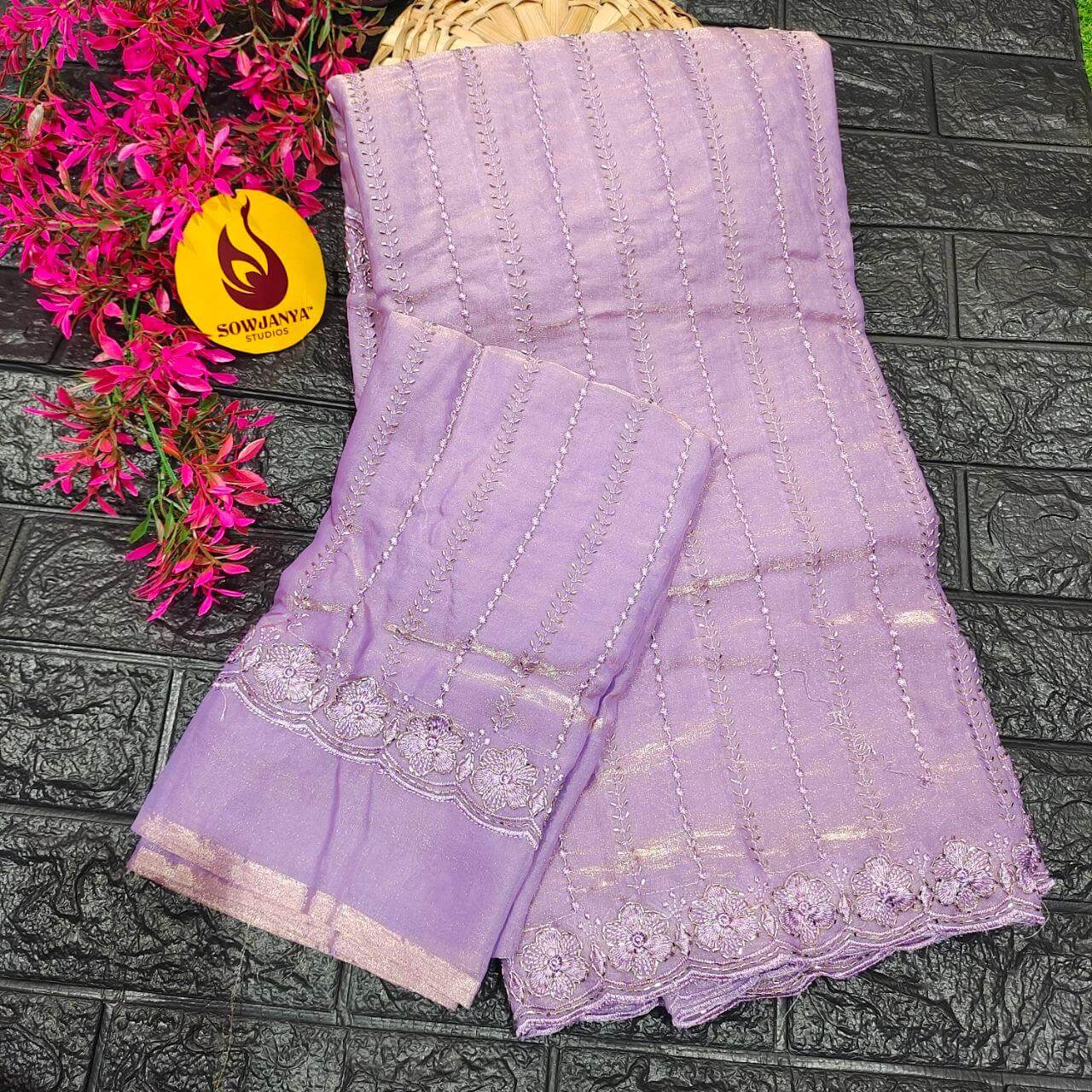 Premium Space Silk Heavy Bead Work Sarees(lavender)-  BEADS