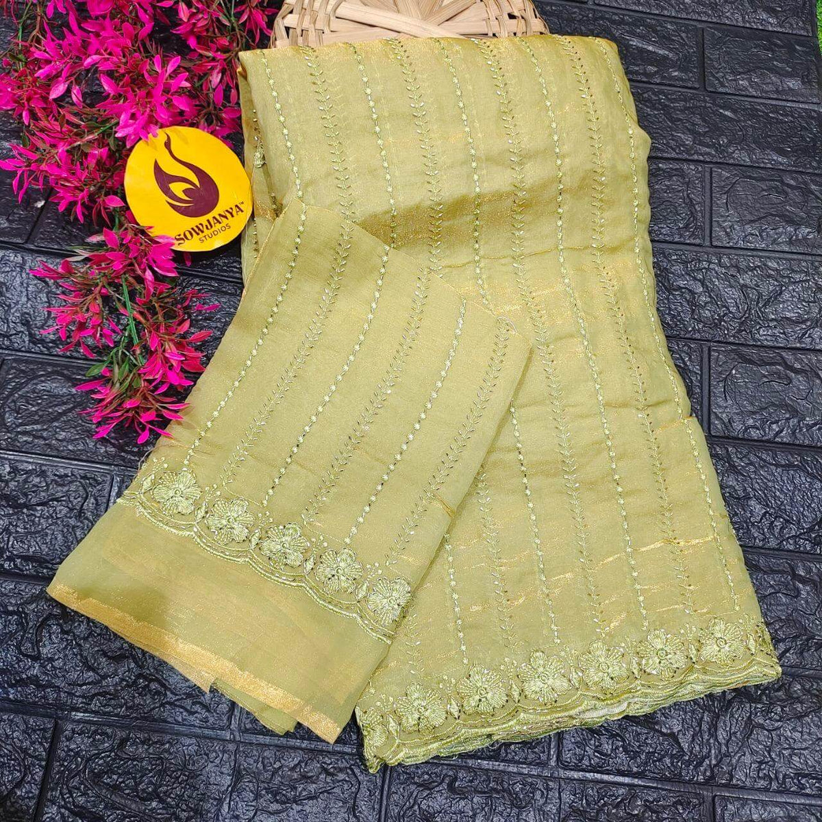 Premium Space Silk Heavy Bead Work Sarees(gold shine)-  BEADS