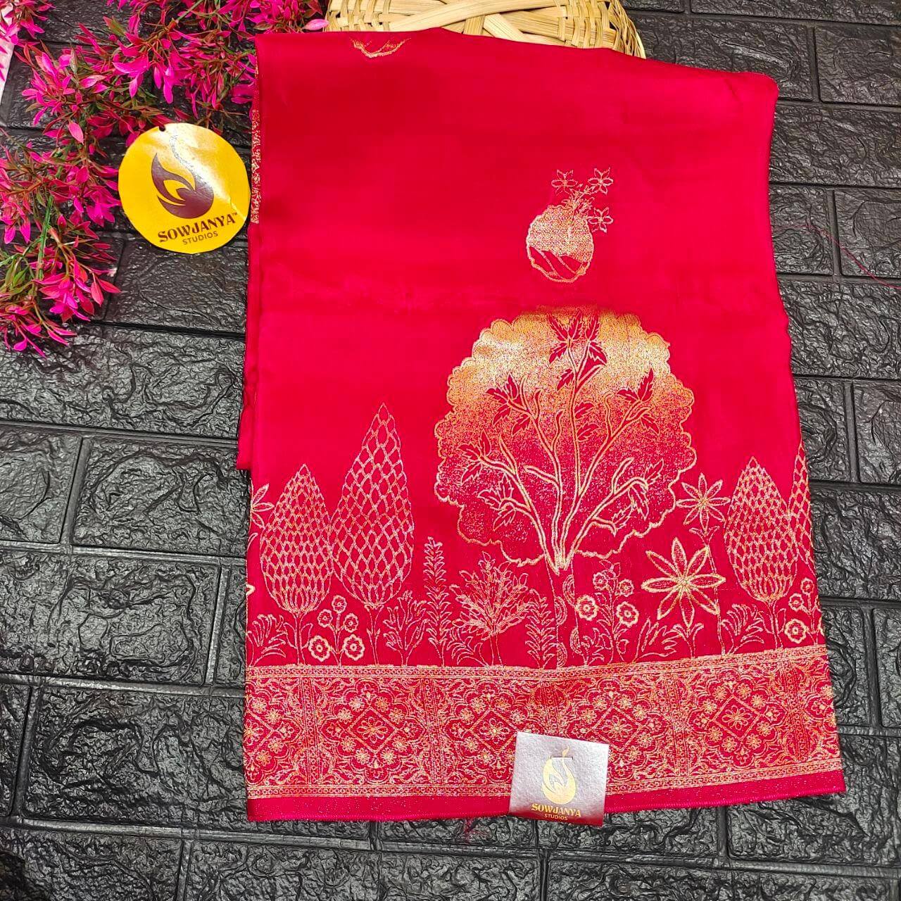 PURE BANARAS H-HO SILK (redish pink)-  BOOM