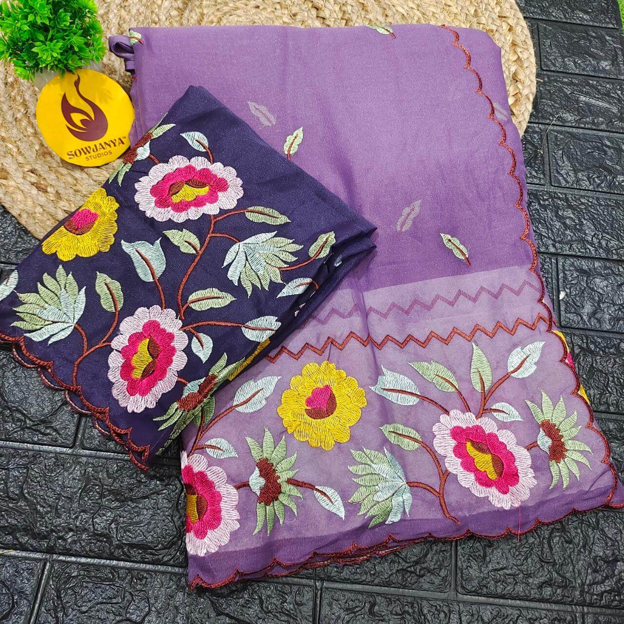 Premium Shimmer Georgette Emboridery Work Sarees - SSGES