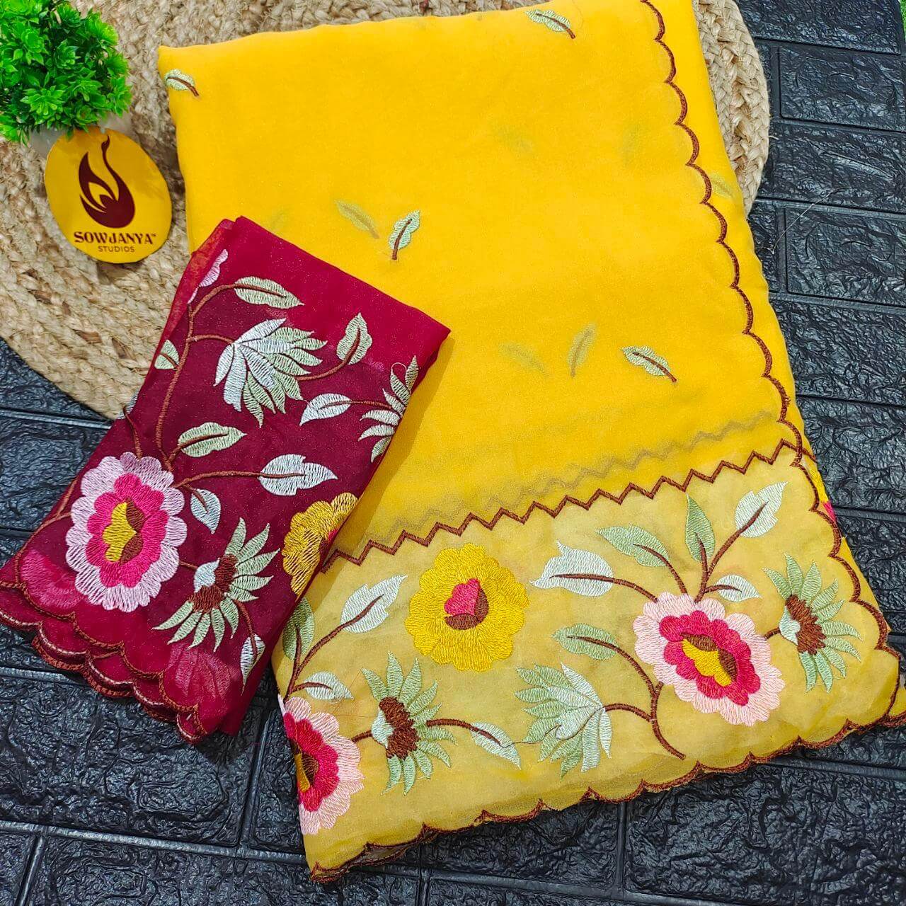 Premium Shimmer Georgette Emboridery Work Sarees - SSGES