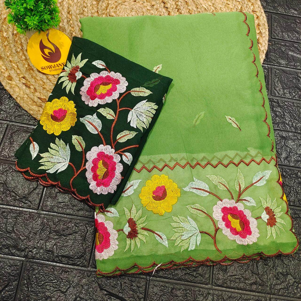 Premium Shimmer Georgette Emboridery Work Sarees - SSGES