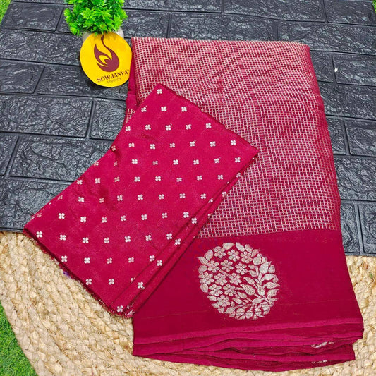 Viscose Crape Chex Saree With Designer Border(Maroon) - SSCDB