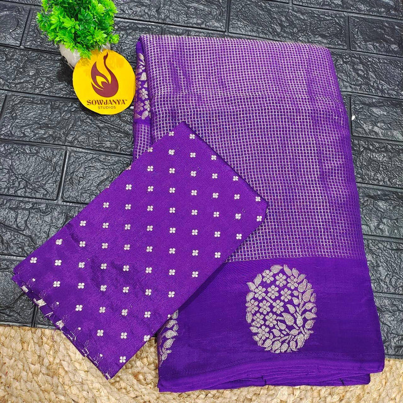 Viscose Crape Chex Saree With Designer Border(VIOLET) - SSCDB