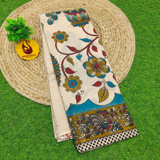ORIGINAL PEDANA KALAMKARI Cotton Sarees (101)- BOMMA