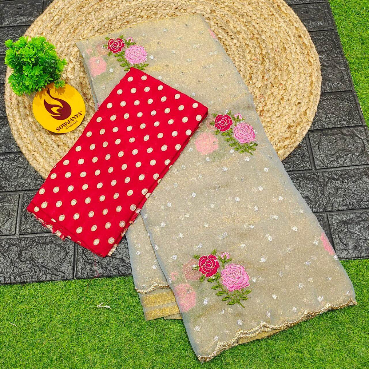 Designer Shimmer Georgette Butti  with  Emboridery  Sarees - SSFLW
