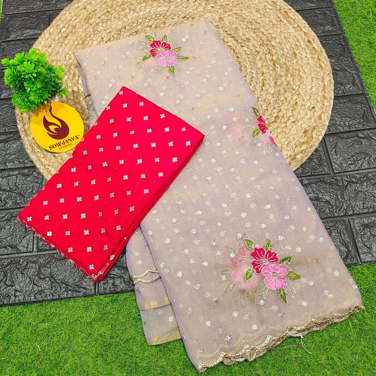 Designer Shimmer Georgette Butti  with  Emboridery  Sarees - SSFLW