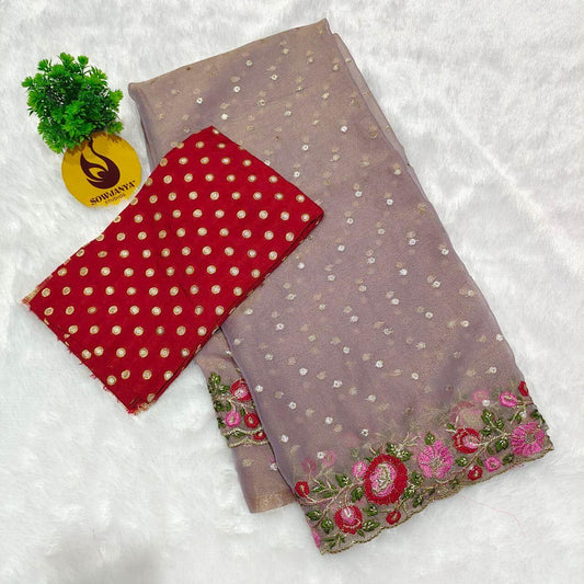 Designer Shimmer Georgette Butti  with  Emboridery  Sarees - SSFLW