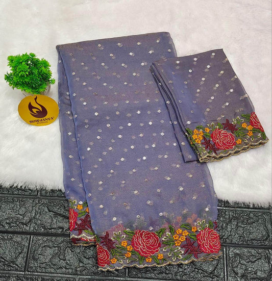 Designer Shimmer Georgette Butti  with  Emboridery  Sarees - SSFLW