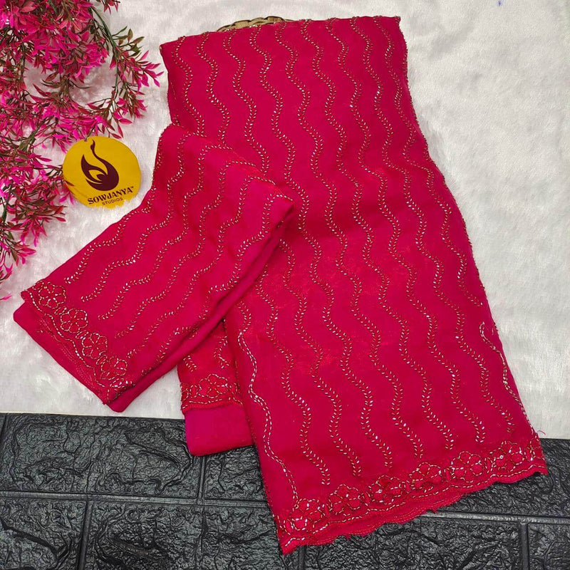 Premium Space Silk Heavy Bead Work Sarees(redish pink )-  BEADS