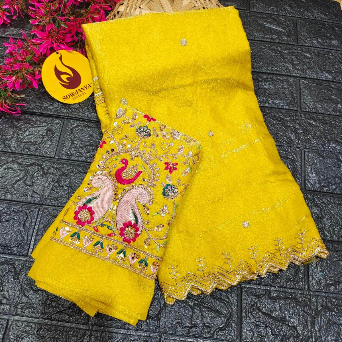 Soft space silk Crush Saree With Heavy Beads Work Design - SHINE