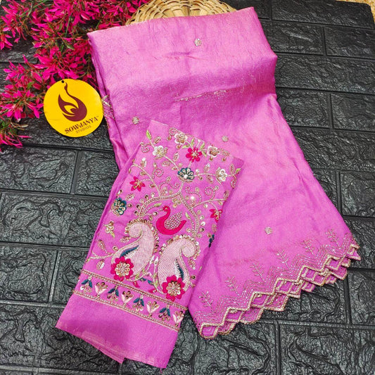 Soft space silk Crush Saree With Heavy Beads Work Design - SHINE
