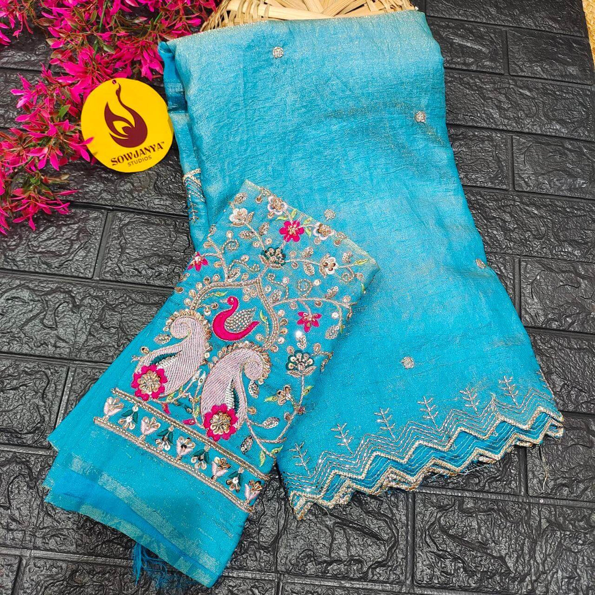 Soft space silk Crush Saree With Heavy Beads Work Design - SHINE