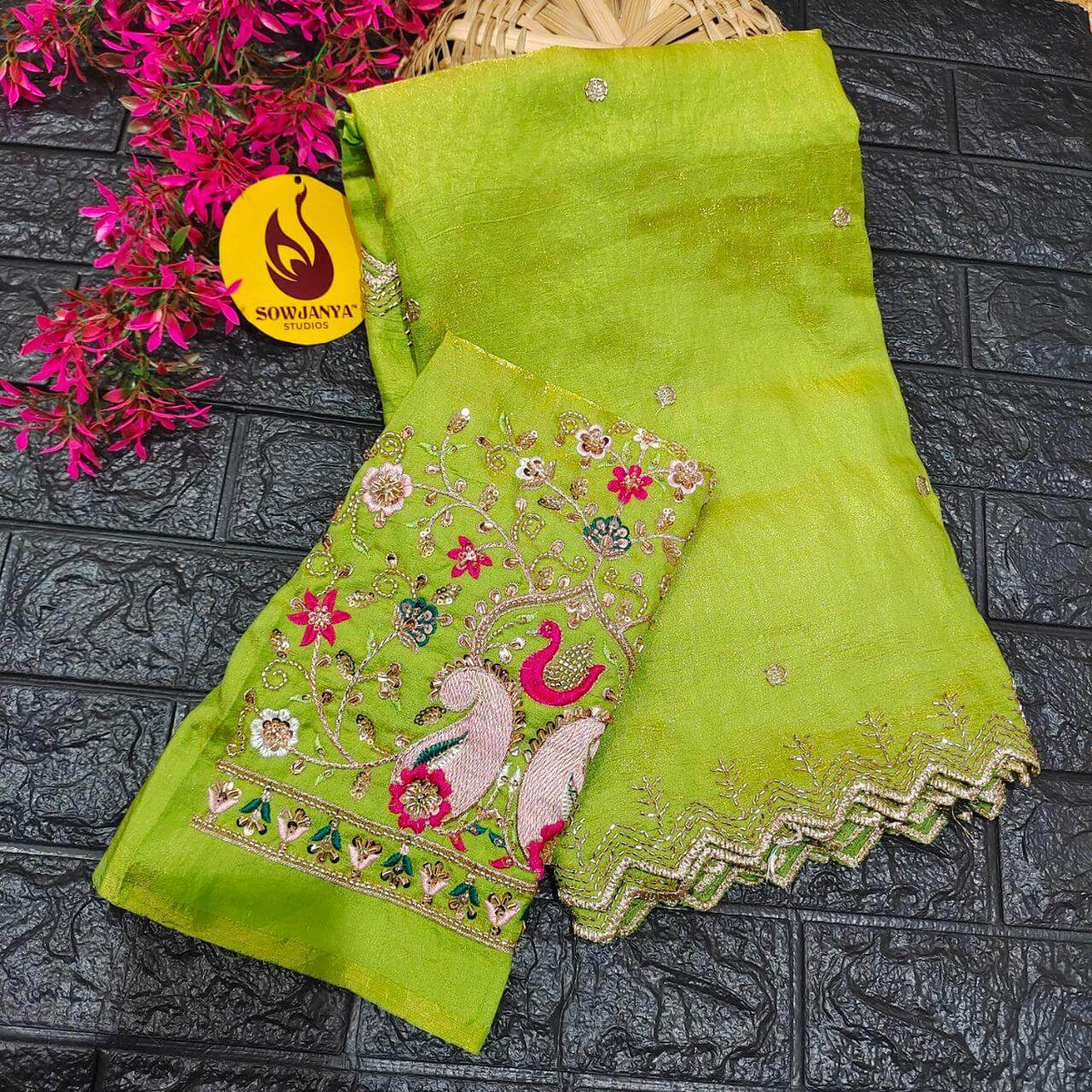 Soft space silk Crush Saree With Heavy Beads Work Design - SHINE