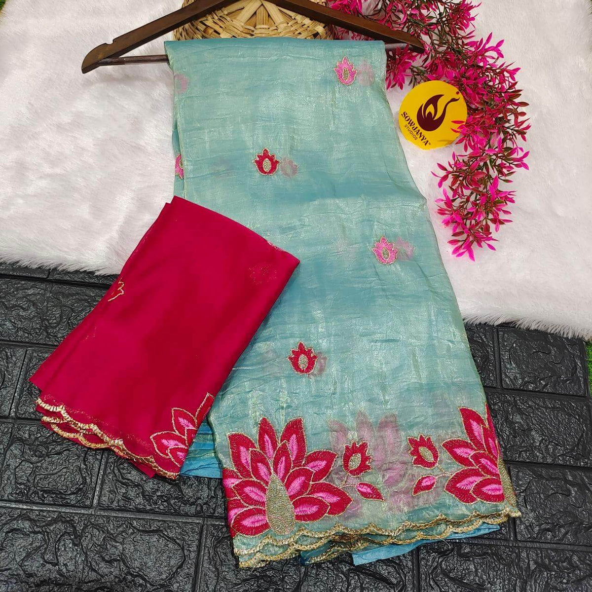 Paper Tissue Saree With Emboridery Work Design - PAPER