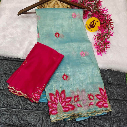 Paper Tissue Saree With Emboridery Work Design - PAPER