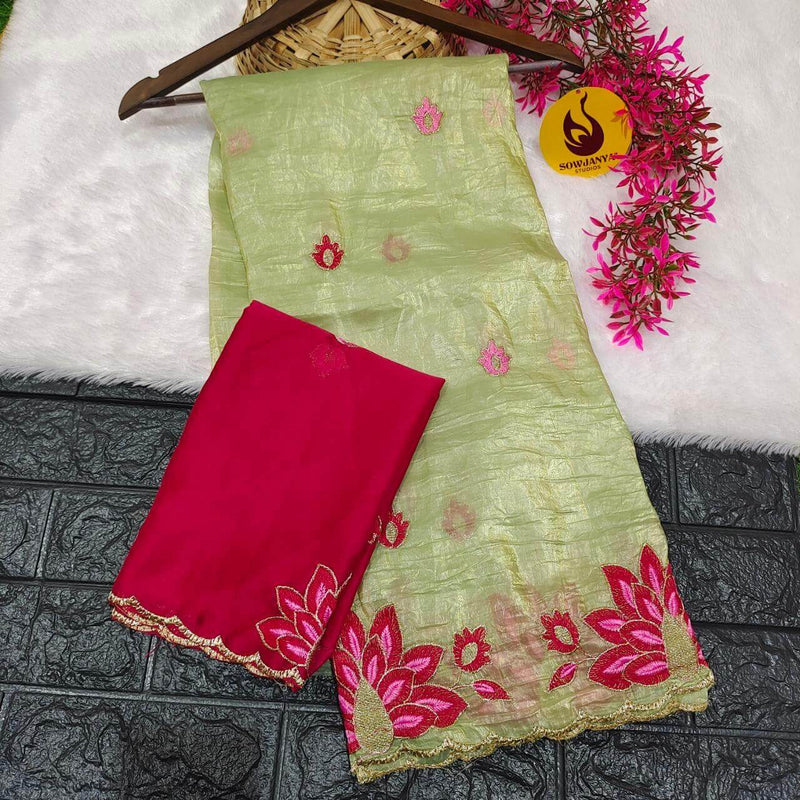 Paper Tissue Saree With Emboridery Work Design- PAPER