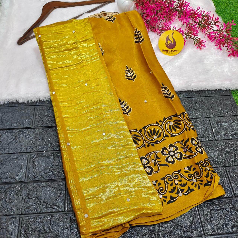 PURE Model Silk original Ajrakh Saree With Original Mirrors - PAJRAK