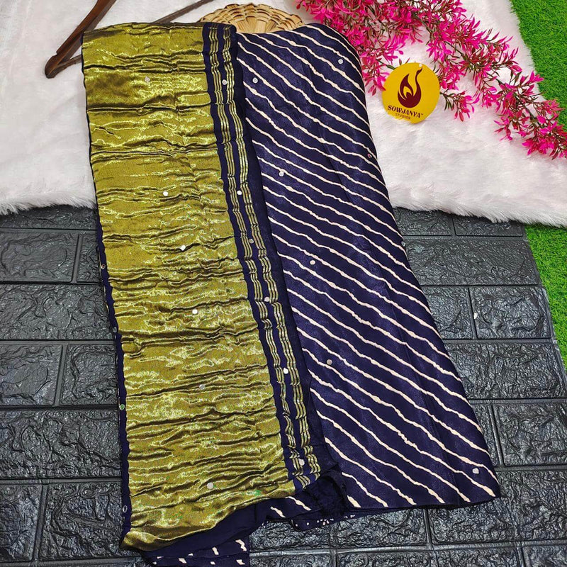 PURE Model Silk original Ajrakh Saree With Original Mirrors (blue)- PAJRAK