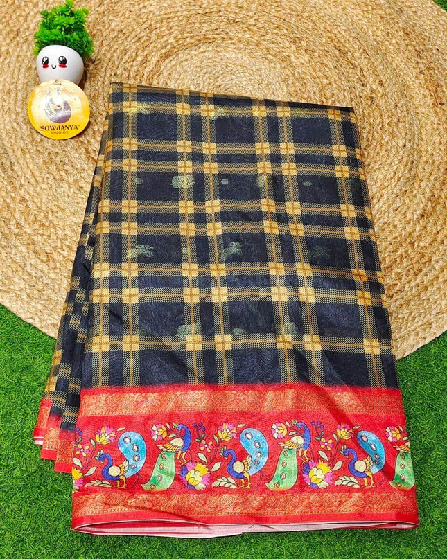 Trendy Check Pattern Sarees With Pathani Style Border - SSCHK6