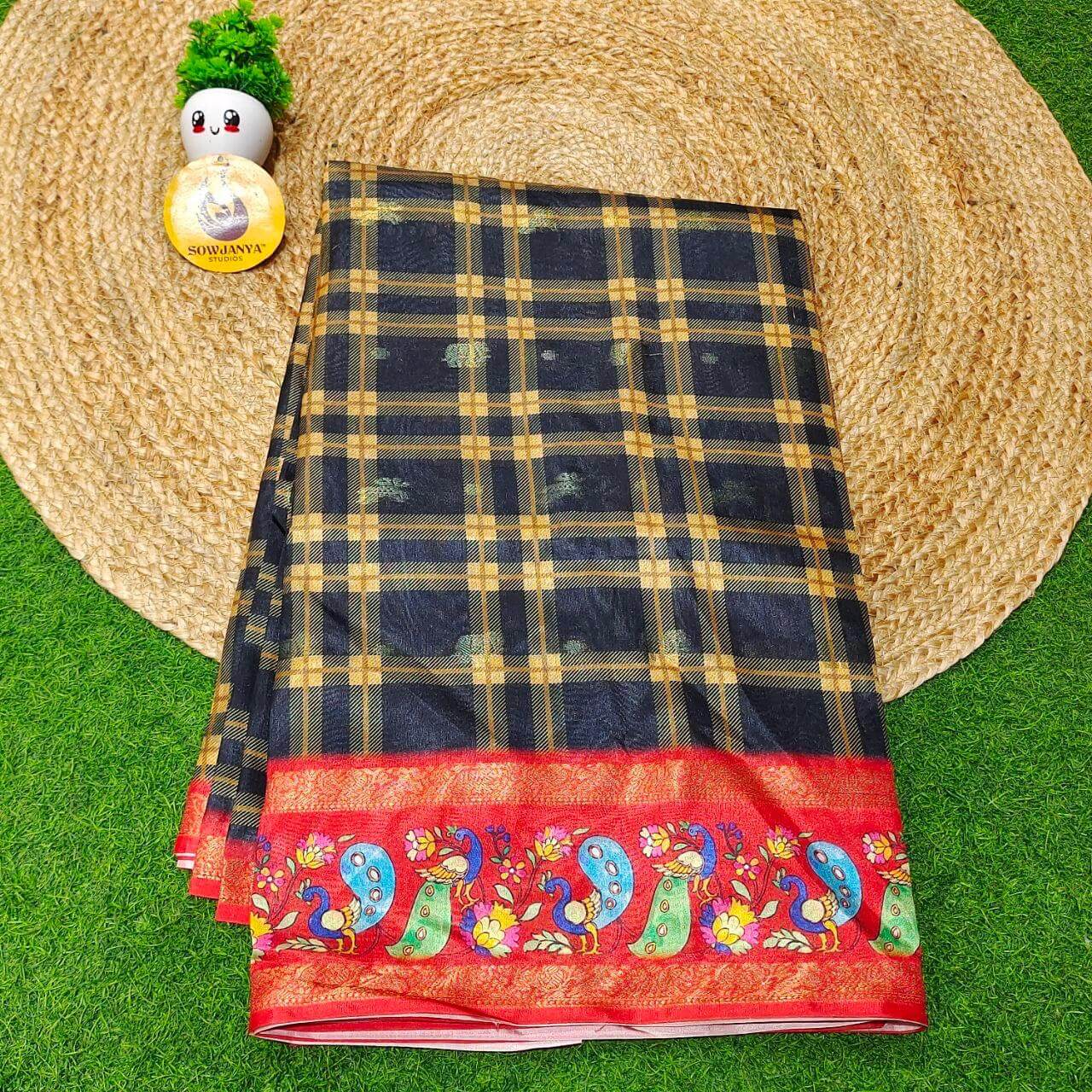 Trendy Check Pattern Sarees With Pathani Style Border - SSCHK6