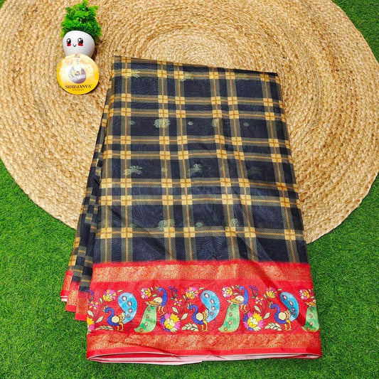 Trendy Check Pattern Sarees With Pathani Style Border - SSCHK6