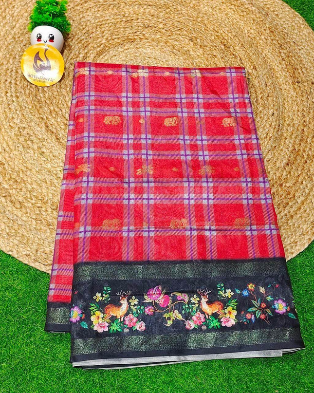 Trendy Check Pattern Sarees With Pathani Style Border - SSCHK3