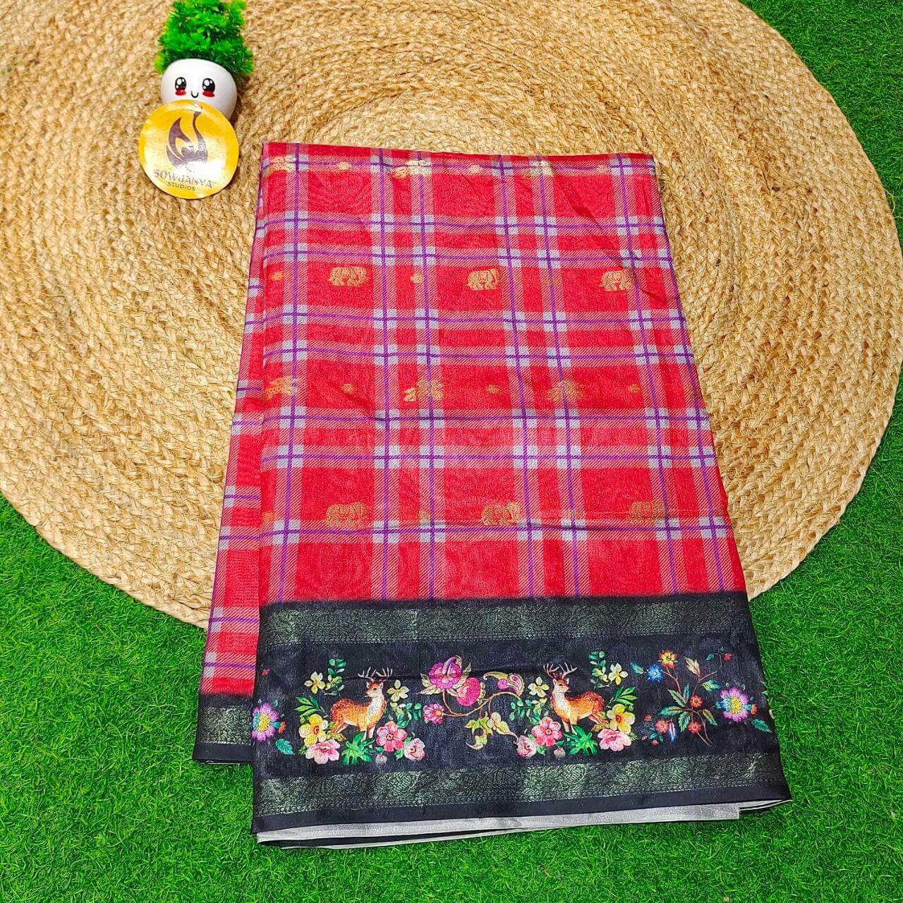 Trendy Check Pattern Sarees With Pathani Style Border - SSCHK3