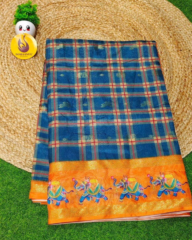 Trendy Check Pattern Sarees With Pathani Style Border - SSCHK7
