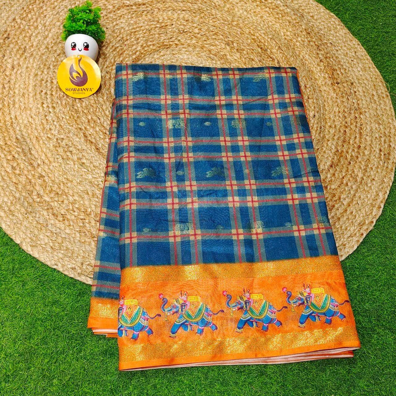 Trendy Check Pattern Sarees With Pathani Style Border - SSCHK7
