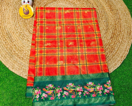 Trendy Check Pattern Sarees With Pathani Style Border - SSCHK2