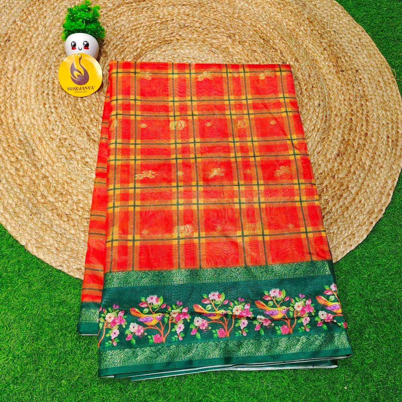 Trendy Check Pattern Sarees With Pathani Style Border - SSCHK2