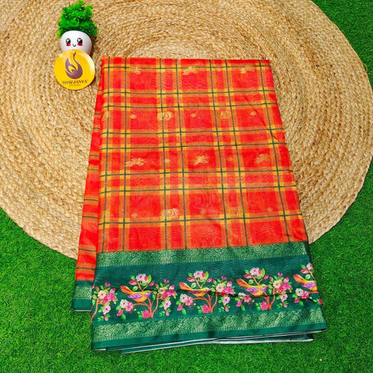 Trendy Check Pattern Sarees With Pathani Style Border - SSCHK2